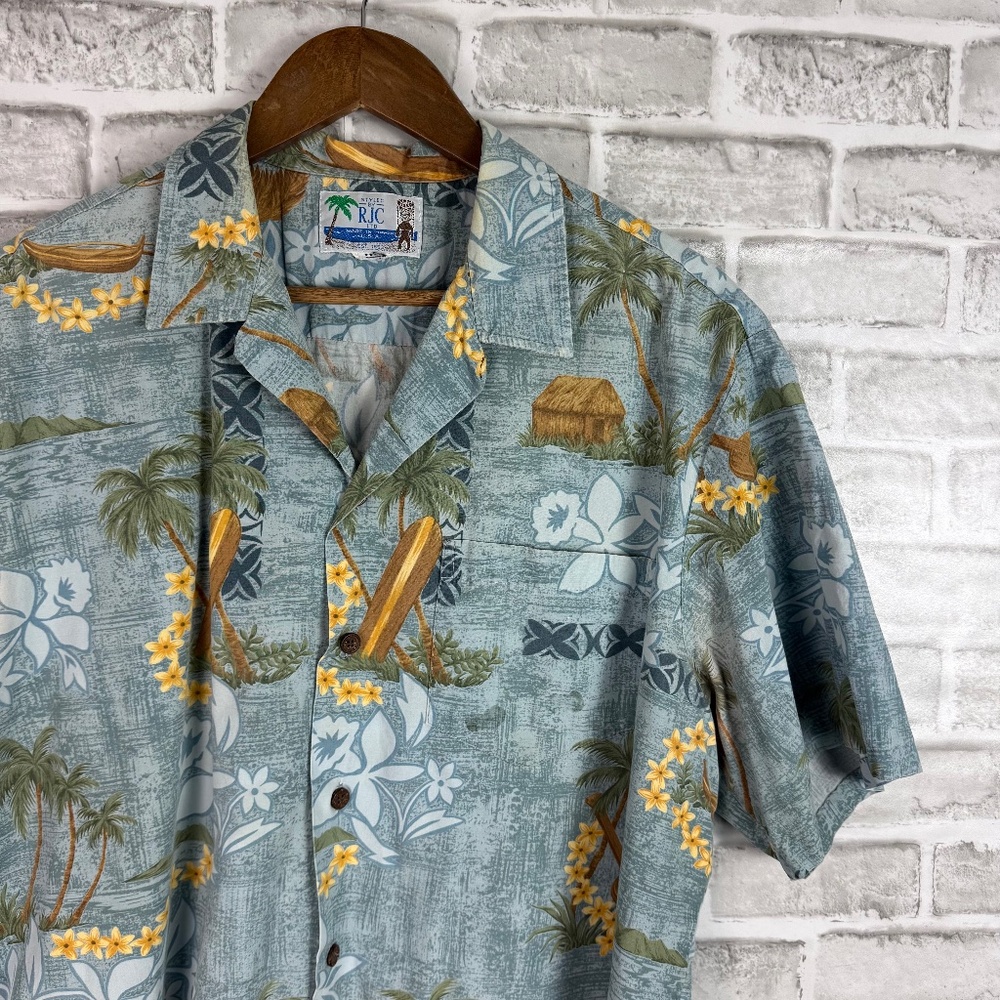 RJC Hawaiian Vintage Coastal Blue Beach Vibes Button Up Camp Shirt Mens 2XL